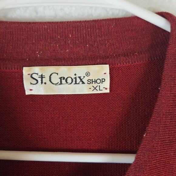 Vintage St. Croix Men's Collared Knit Long Sleeve Polo Sweater Maroon XL - Picture 3 of 6